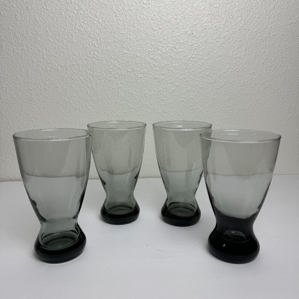 Set of 4 MCM Libbey Smoke Gray/Black Pilsner Glasses
